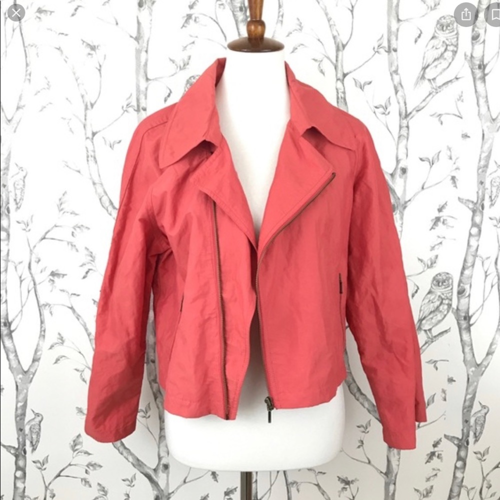 Cabi Womens Cropped Moto Jacket Size Medium L Coral Orange Style 913 Zip Up.